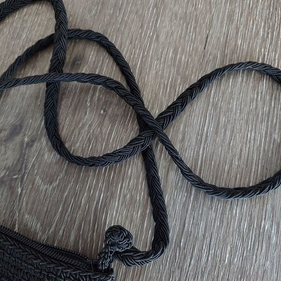 Vintage 90s Black Crocheted Cross Body Bag With Brown Butterfly Detail - Picture 6 of 9